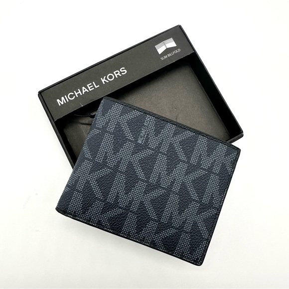 Michael Kors Mens Jet Set Leather Bi Fold Wallet Admiral Blue New - Picture 1 of 9